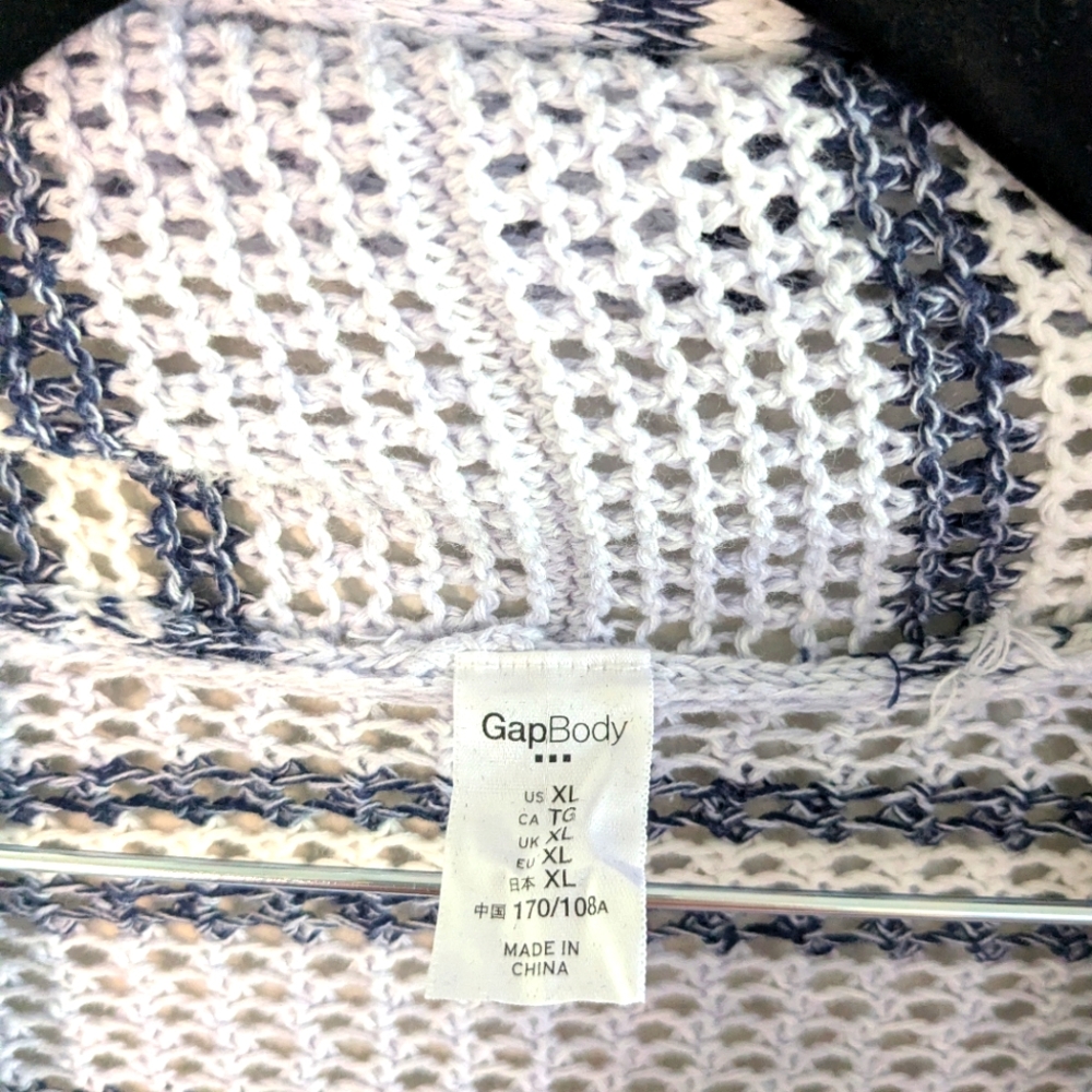 GAP Body Crochet Sweater Cardigan Tunic Length 100% Cotton Size XL Blue - Picture 4 of 6